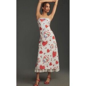 For Love And Lemons White and Red Heart Midi Dress